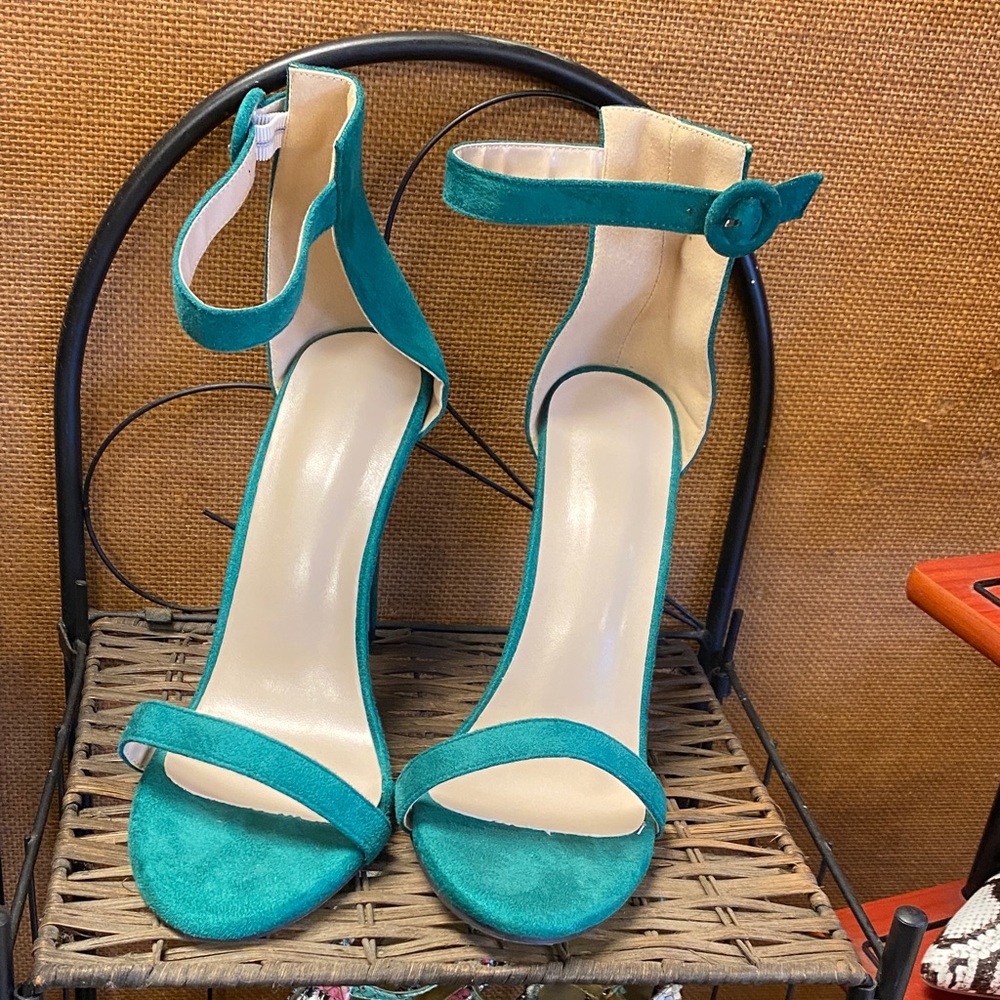 Women’s Teal Suede Ankle-Strap Heels
